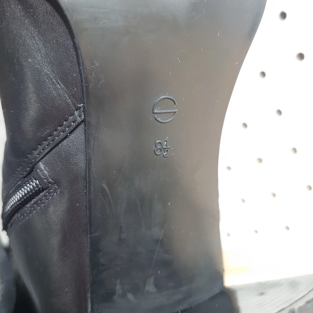 Westies Chunky Heel Block Leather, Fur And Rivet Rhinestone Winter Boots Black - Picture 9 of 14